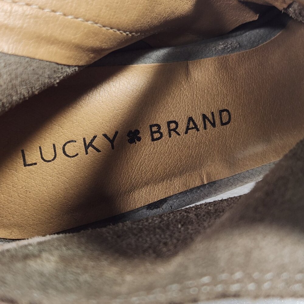 Lucky Brand Gray Leather Kasima Peep Toe Block Heel Booties 8M - Picture 11 of 14